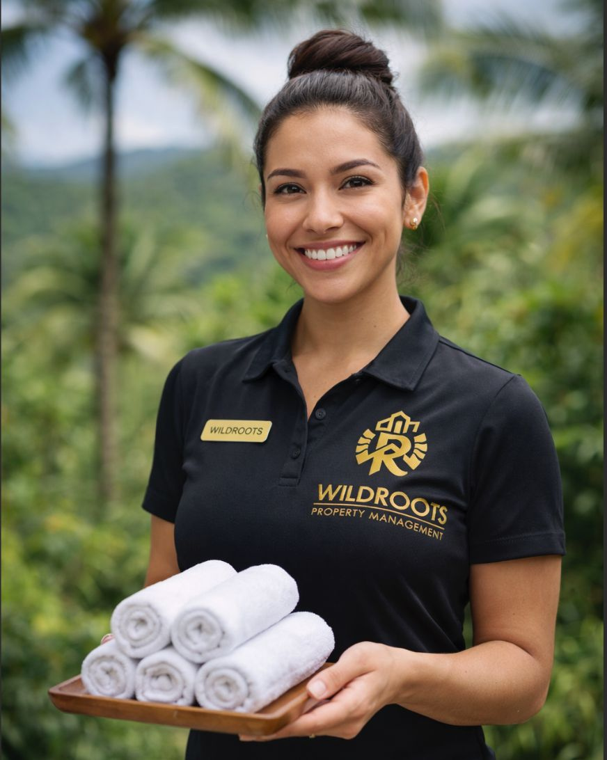 WildRoots property management team member with fresh towels